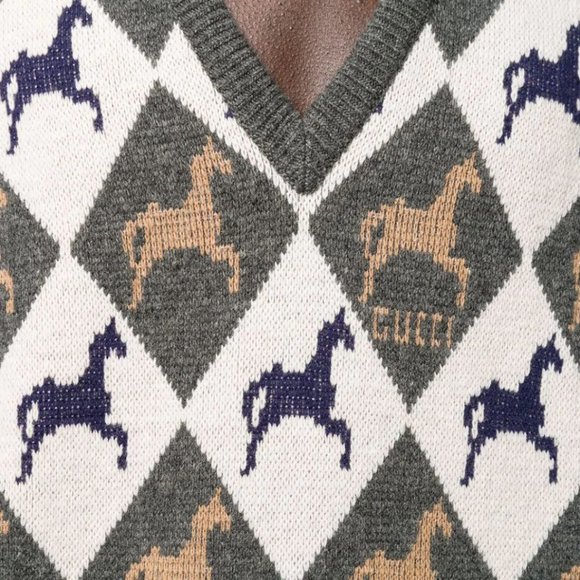 π₯³ππ HOST PICK πππ₯³ Gucci Equestrian π΄ π Diamond Jacquard Sweater in Gray NWT - Picture 7 of 12